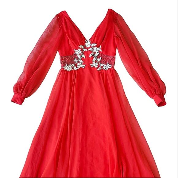 Vintage Mike Benet Formals 70s 60s Red Sheer Fairy Maxi Beaded Evening Dress 2 - Picture 10 of 16